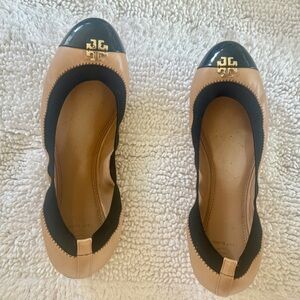 Tory Burch Tan and Black Ballet Flats